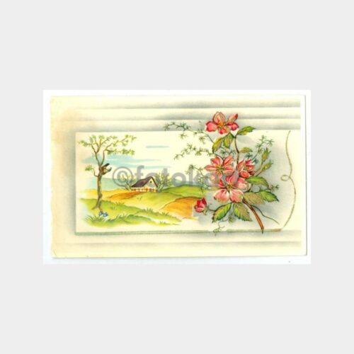 1936 Yaldız Baskı Çiçek Desenli Fantezi Tebrik