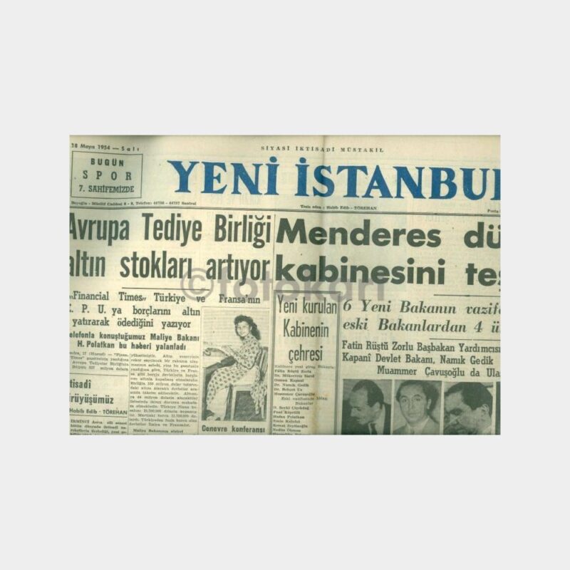 1954 Yeni İstanbul Gazetesi (18.05.1954 Tarihli)