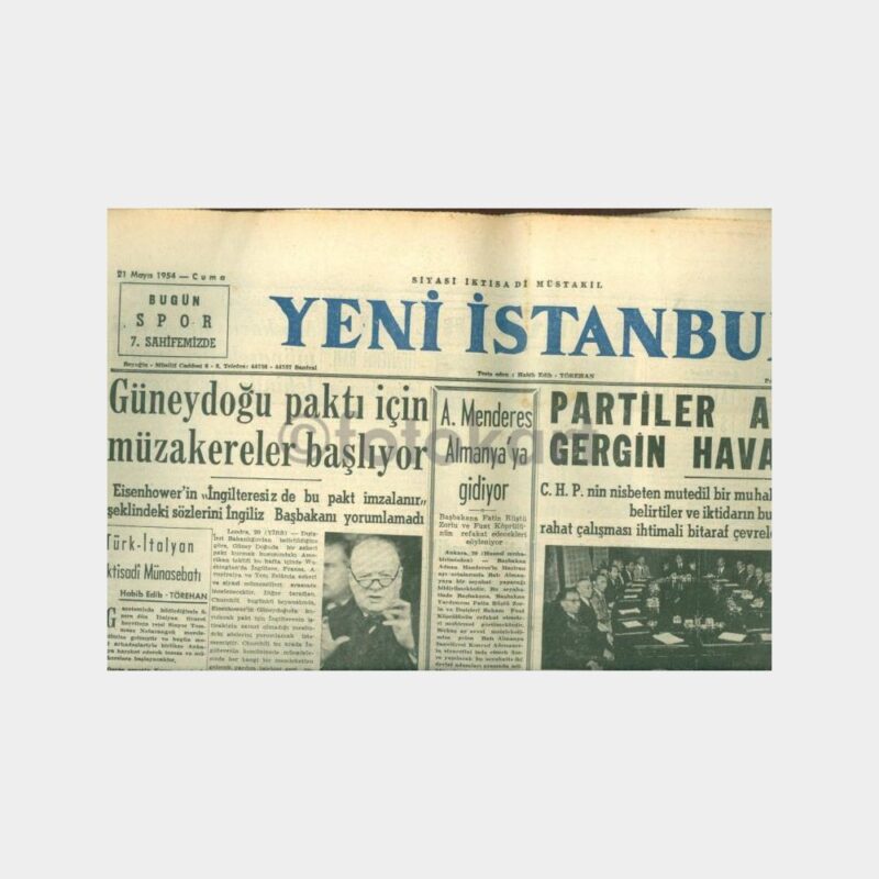 1954 Yeni İstanbul Gazetesi (21.05.1954 Tarihli)