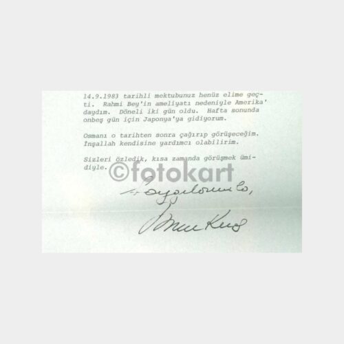 1983 Koç Grubu İnan Kıraç İmzalı Mektubu