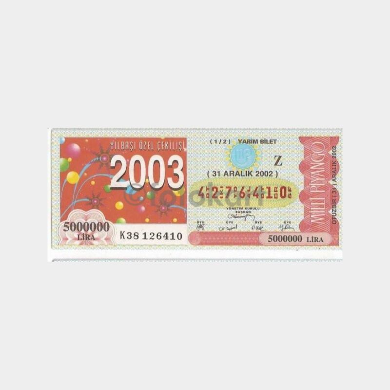 Milli Piyango - 31.12.2002 Z-4276410 Yılbaşı