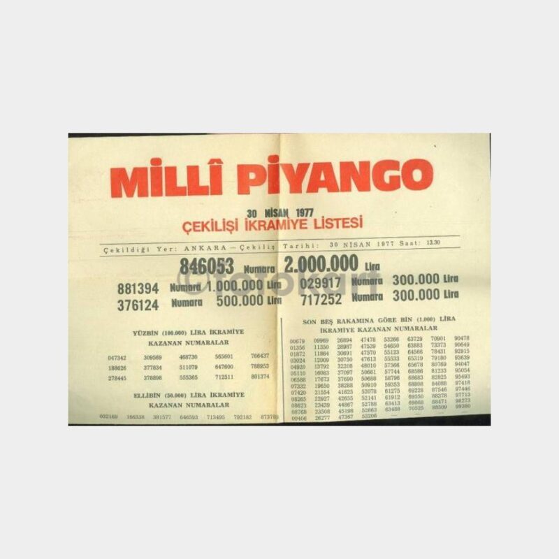 Milli Piyango - 30.04.1977 Çekiliş Listesi