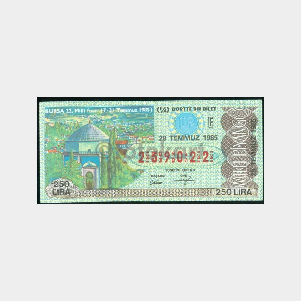 Milli Piyango - 29.07.1985 E-239022 Bursa Fuarı