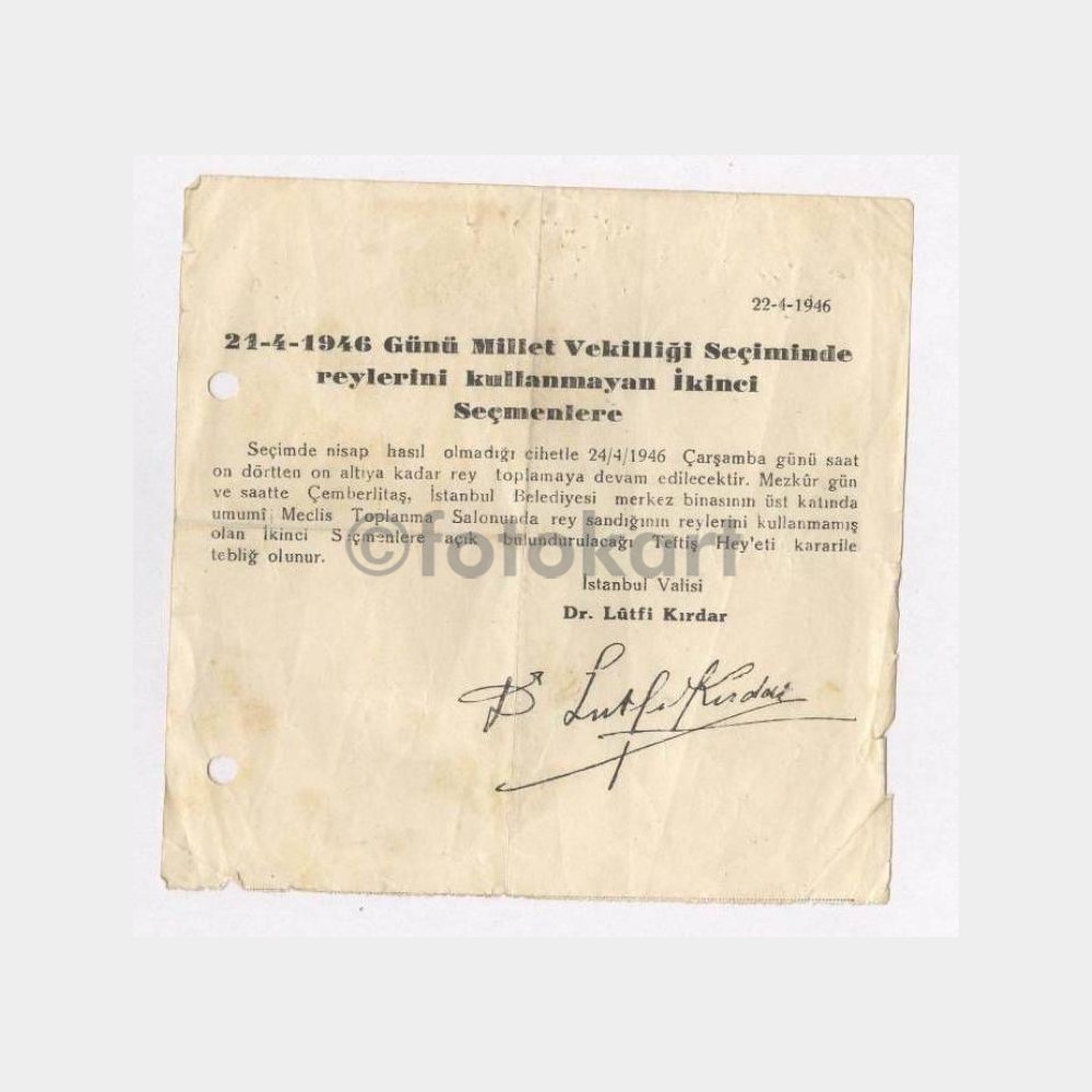 1946 Milletvekili Seçimleri Seçmen Duyurusu