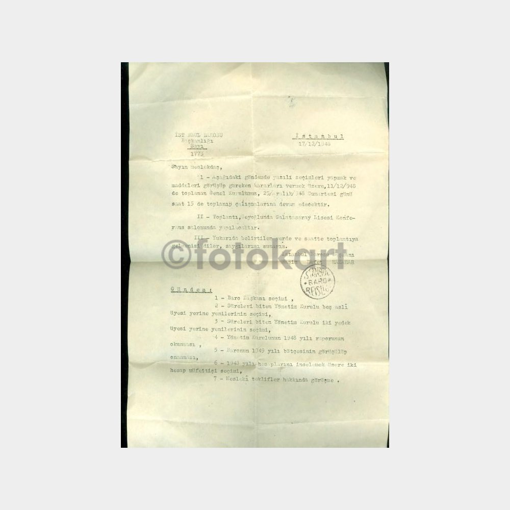 1948 İstanbul Barosu Seçimleri Toplantı Duyurusu