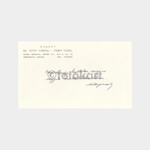 Balıkesir Av. Sıtkı Yırcalı-Ferit Tüzel Tebrik Kartı