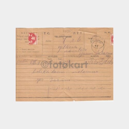 1931 Trabzon Damgalı Ordu Çıkışlı Telgraf