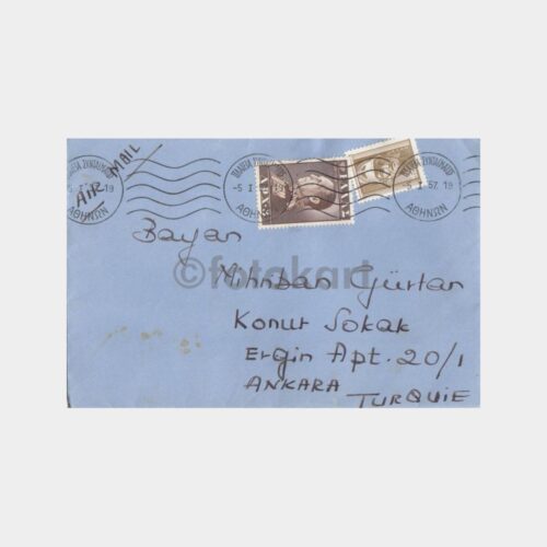 1957 Yunanistan Pullu Zarf (Türk Kons Damgalı)