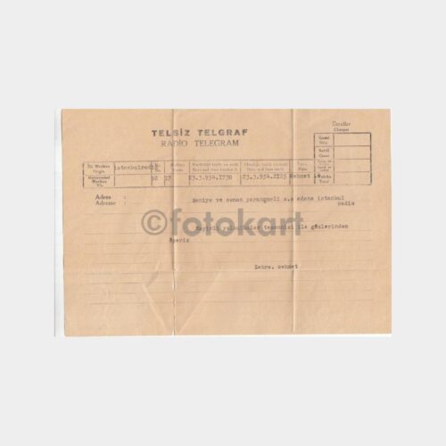 1954 Adana-İstanbul Telsiz Telgraf Kağıdı
