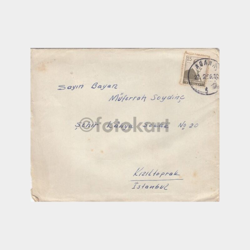 1956 Kızıltoprak Adres Adana Damgalı Pullu Zarf