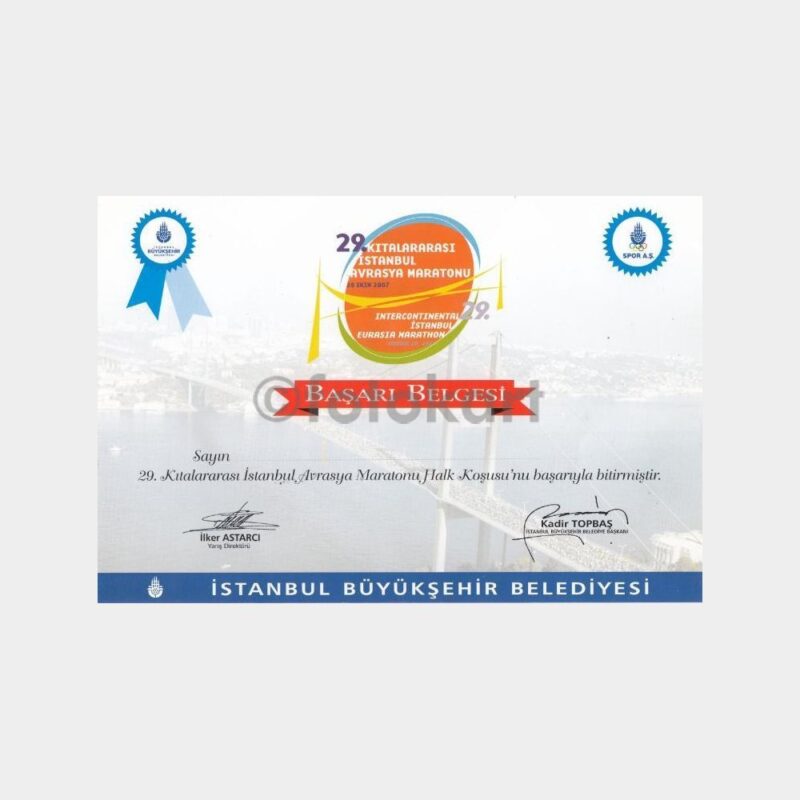 2007-29 Avrasya Maratonu Başarı Belgesi