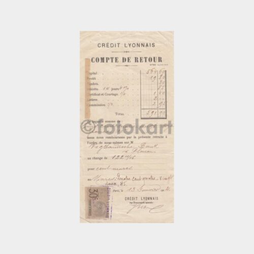 1904 Credit Lyonnais Yabancı Banka Makbuz Belgesi