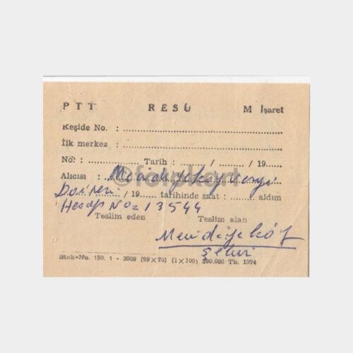 1978 PTT Posta Resu Makbuz Teslim Belgesi