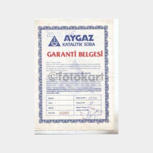 1986 Aygaz Soba Garanti Belgesi
