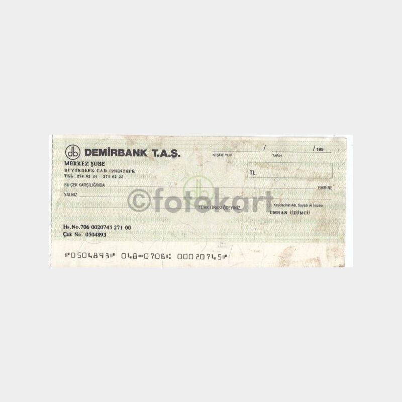 1990 Demirbank Çeki Finansal Belge