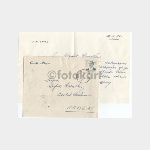 1962 Celal Bayar Mektubu Posta Damgalı Zarf