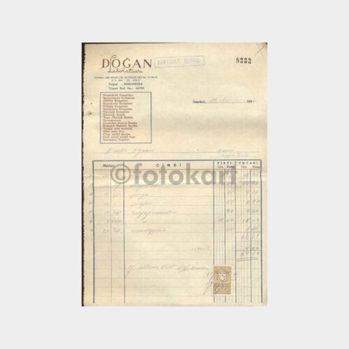 1956 Doğan Laboratuvarı Fatura