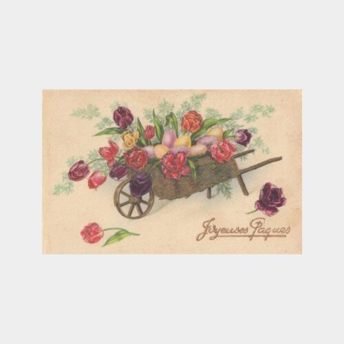 1949 Çiçek Desenli Simli -Ermenice Yazılı- Tebrik Kartpostal