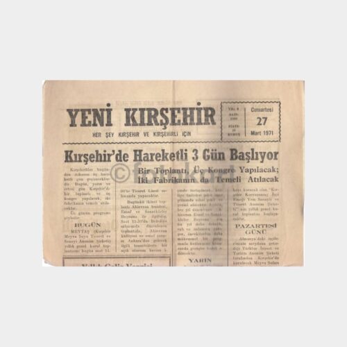1971 Yeni Kırşehir Gazetesi