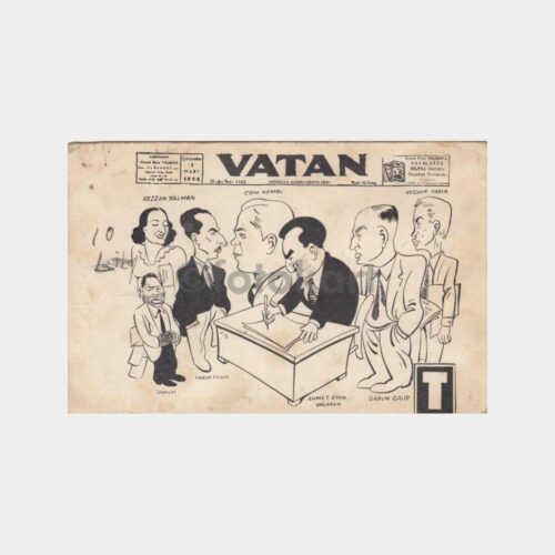 1950 Son Posta Gazetesi Karikatür Kartpostal