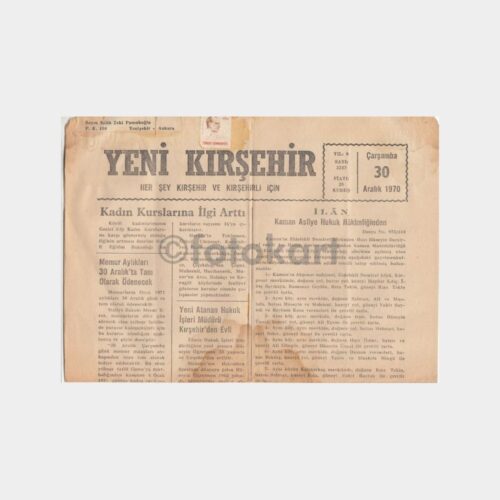 1970 Yeni Kırşehir Gazetesi (30 Aralık)