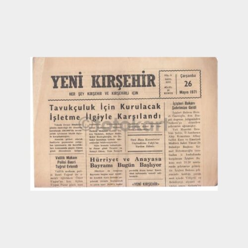 1971 Yeni Kırşehir Gazetesi (26 Mayıs)