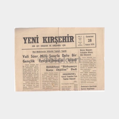 1970 Yeni Kırşehir Gazetesi (28 Kasım)