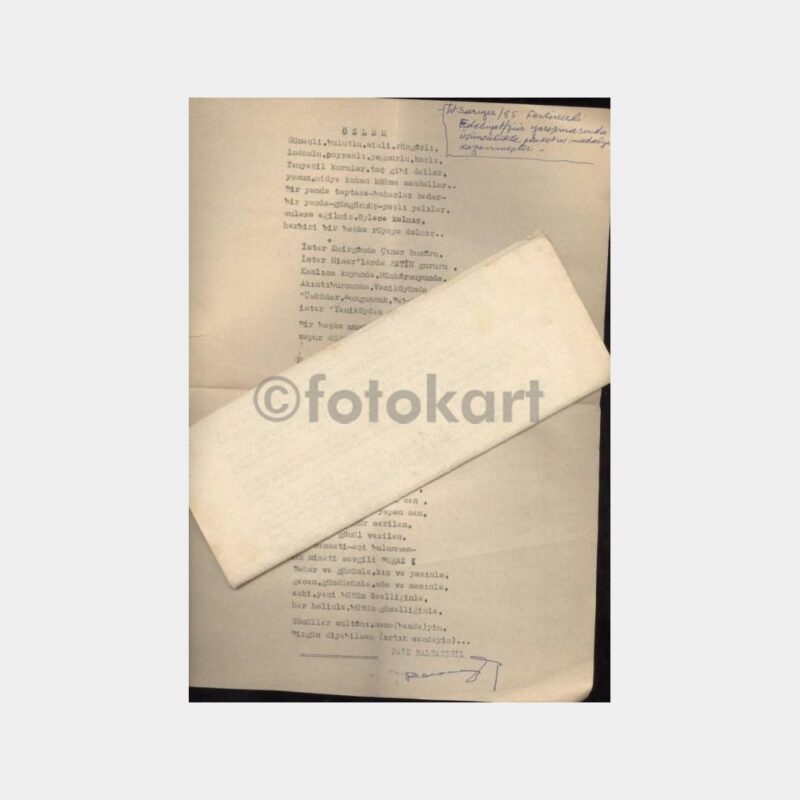 1985 Faik Baltacıgil İmzalı Şiir Yazısı