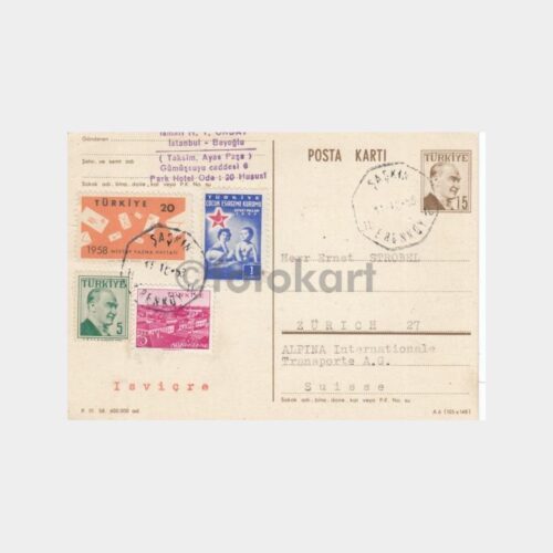 1958 Damat İsmail Hakkı İmzalı Süper Antiye Posta Kartı