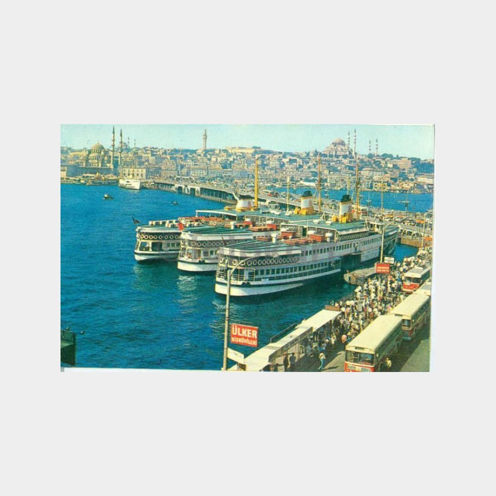 1970 Galata Köprüsü Vapurlar Görünüş Kartpostal