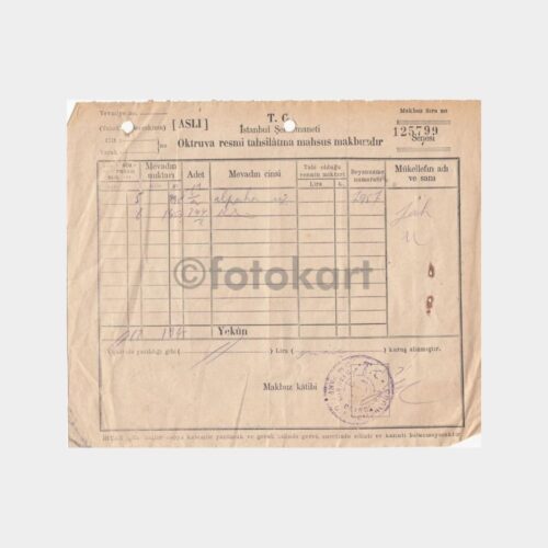 İstanbul Şehriemaneti Oktruva Vergisi Makbuzu