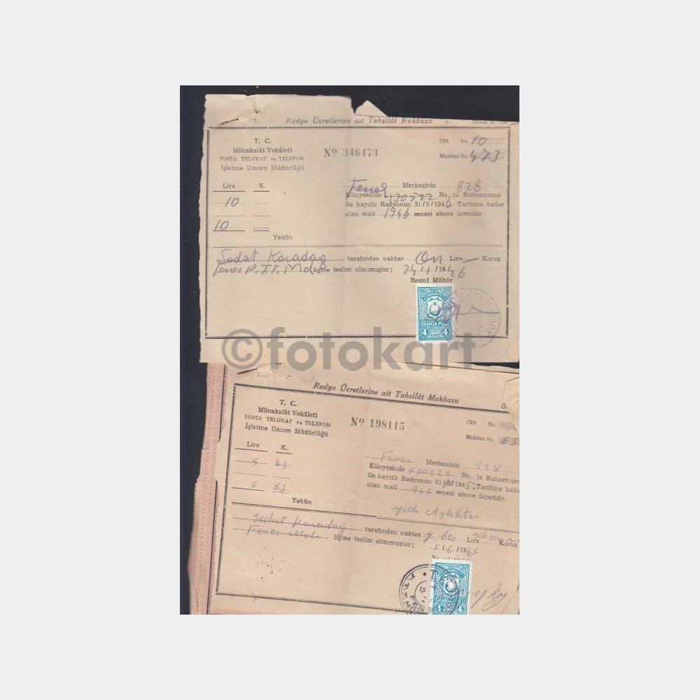 1941-1946 Radyo Vergisi Makbuzları (6 Adet)
