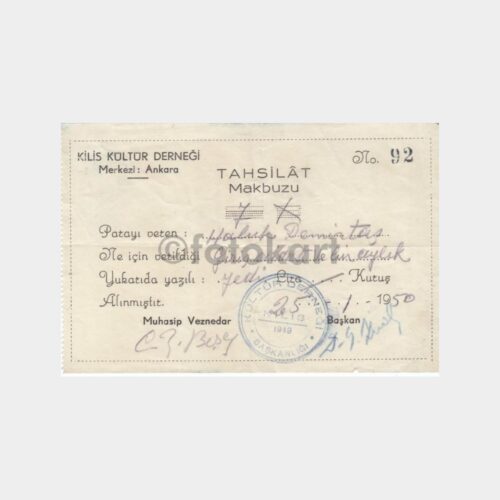 1950 Kilis Konulu Makbuz