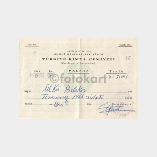 1966 Türkiye Kimya Cemiyeti Makbuzu