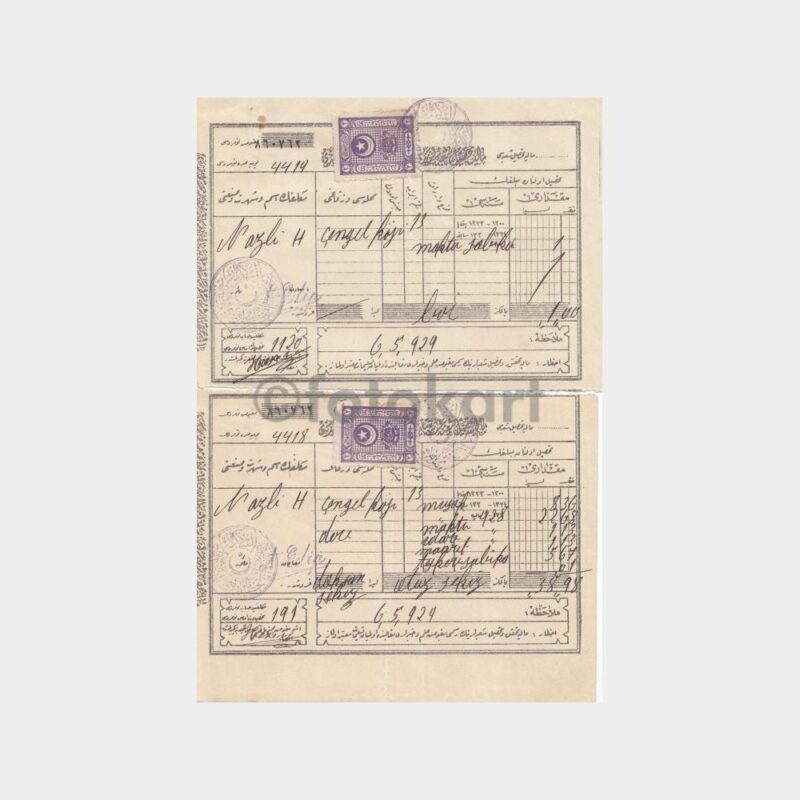 1929 Çengelköy Nazlı Hnm Vergi Makbuzu (2 Adet)