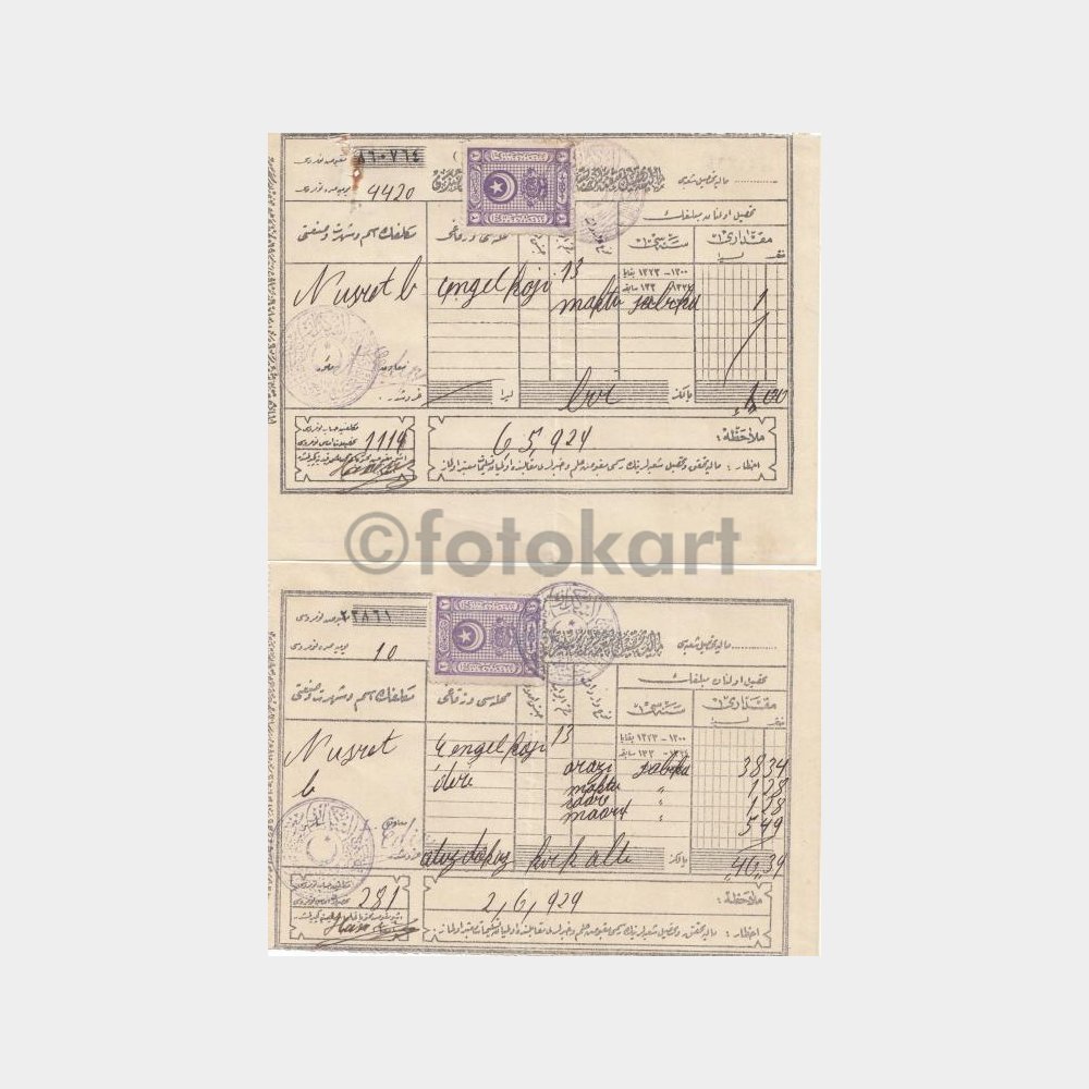 1929 Çengelköy Nusret Bey Vergi Makbuzu (2 Adet)