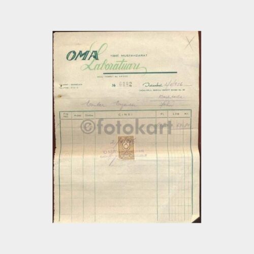 1956 Oma Tıbbi Mustahzarat Laboratuvarı Fatura
