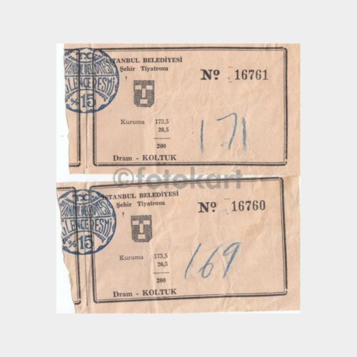 1960 Şehir Tiyatroları Bileti (2 Adet Verem Savaşı Pullu)