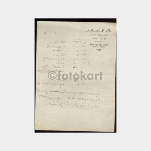 1928 Ladik-Erbaa Eski Türkçe Fatura