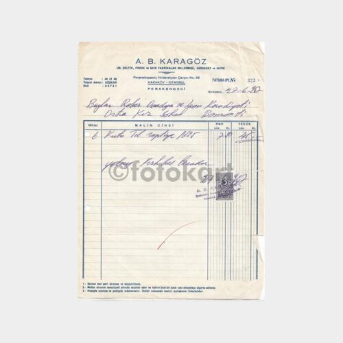 1967 Hırdavat Karaköy -Şişli Şirketi- Faturası
