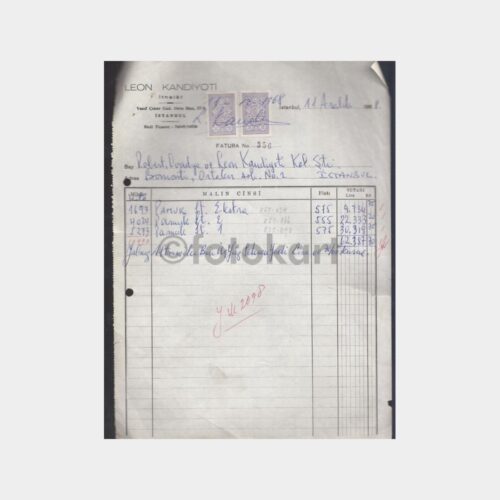 1968 Kandiyoti Pamuk -Bomonti Şirket- Faturası