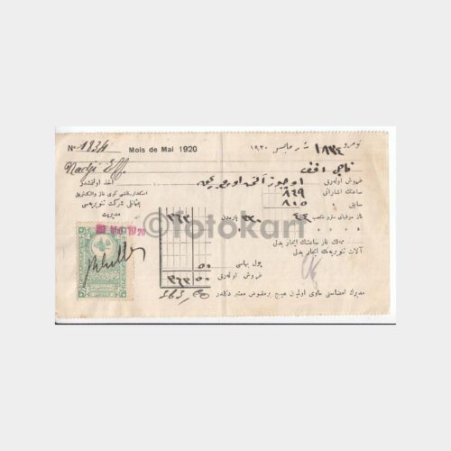 1920 Mayıs Dönemi İstanbul Su Faturası