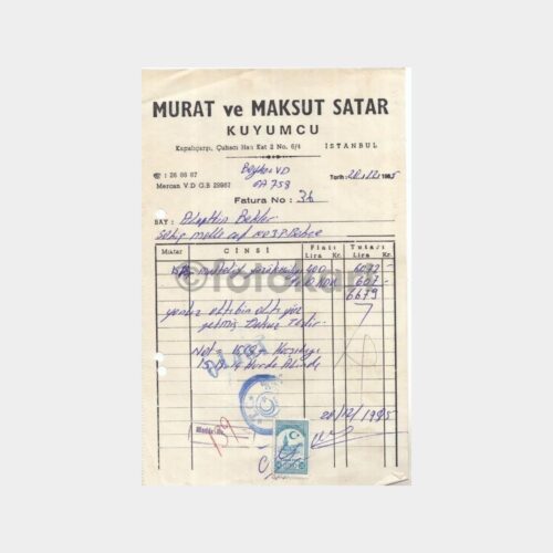 1985 Kapalıçarşı Kuyumcu Faturası