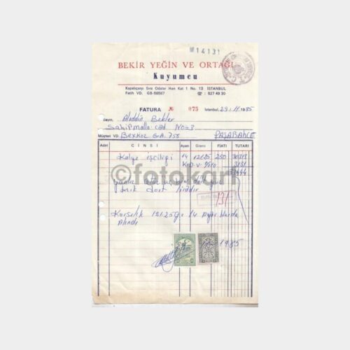 1985 Kapalıçarşı Kuyumcu Faturası