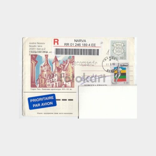 2002 Estonya Narva Posta Damgalı Mektup Zarfı