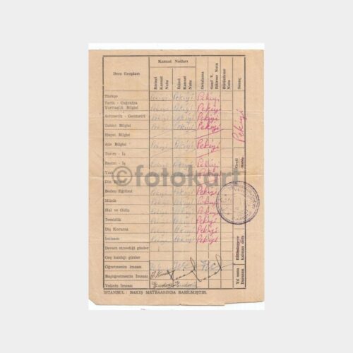 1960 Şişli Talatpaşa İlkokulu Öğrenci Karnesi