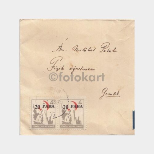 1955 Kızılay Pullu Posta Damgalı Zarf Parçası