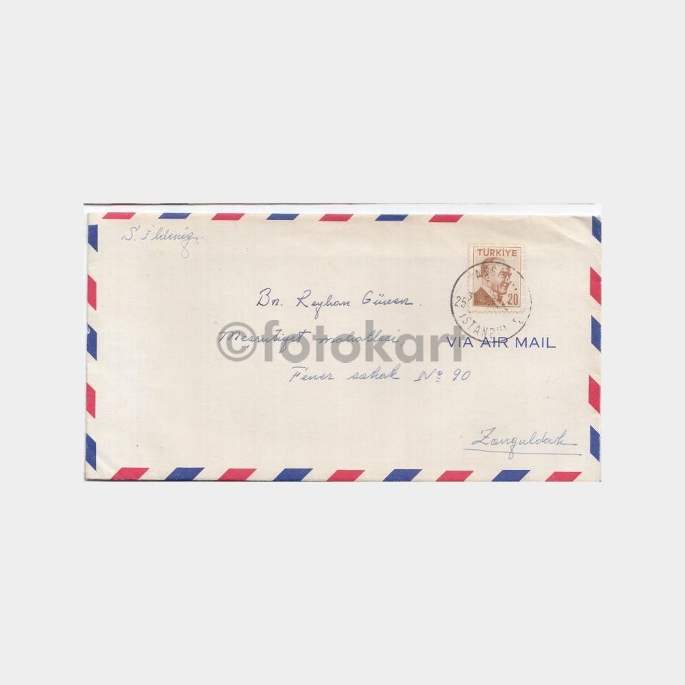 1957 Ata Pullu Posta Damgalı Zarf (Aksaray İstanbul)