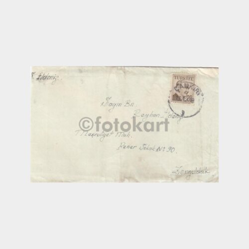 1958 Ata Pullu Posta Damgalı Zarf (Çankırı)