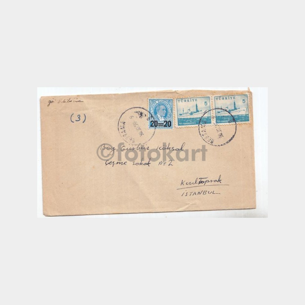 1959 Bergama Posta Damgalı Zarf